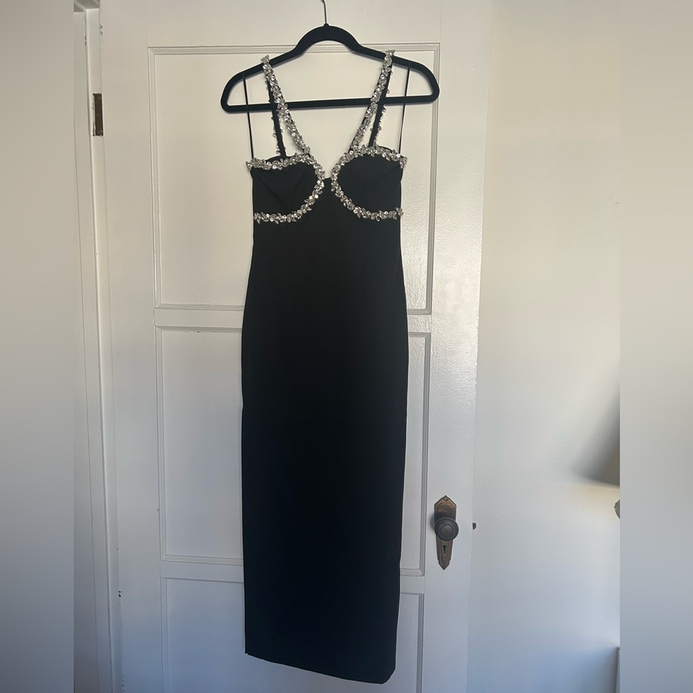 Bardot Amalia Diamanté Detail Black midi dress nwt size 2 Anthropologie